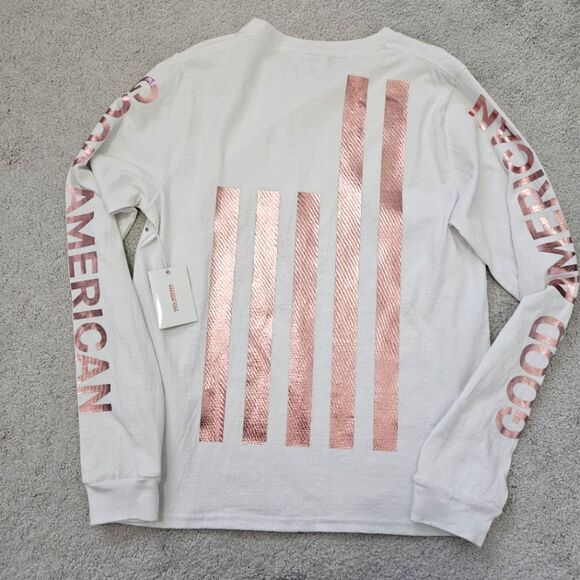 NWT Good American | Rose Gold Graphic Logo Long Sleeve Top Shirt Womens Medium 2 - Picture 1 of 6